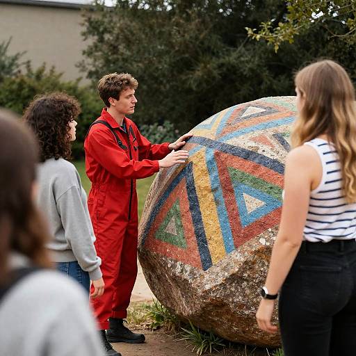Outdoor Group Portrait with Colorful Boulder