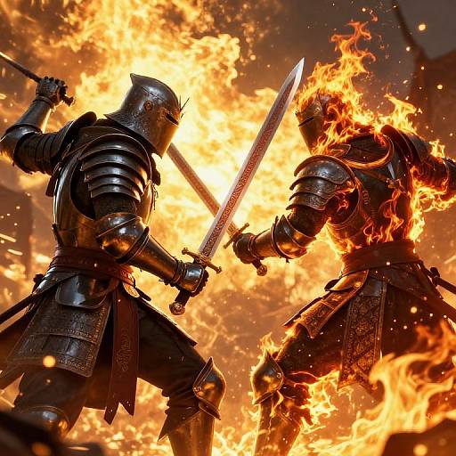 Fiery Duel Between Armored Warriors