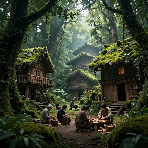 Ancient Hidden Village in Mystical Forest