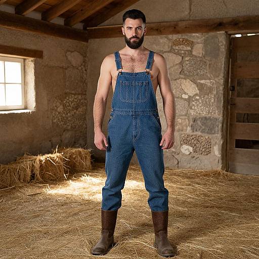 Muscular Man in Rustic Barn