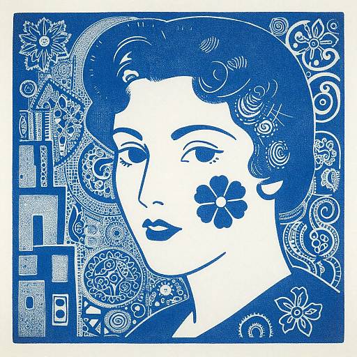 Stylized Lino Cut Woman's Portrait