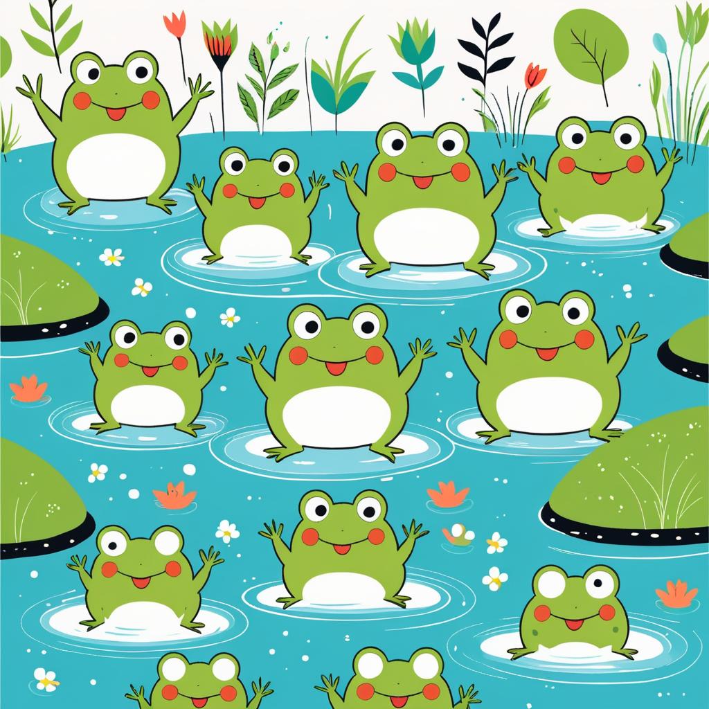 Playful Frogs Jumping in Vibrant Puddle