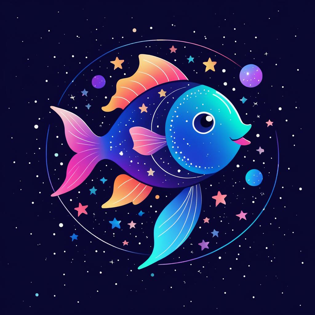 Colorful Fish in Space: Minimalist Cartoon