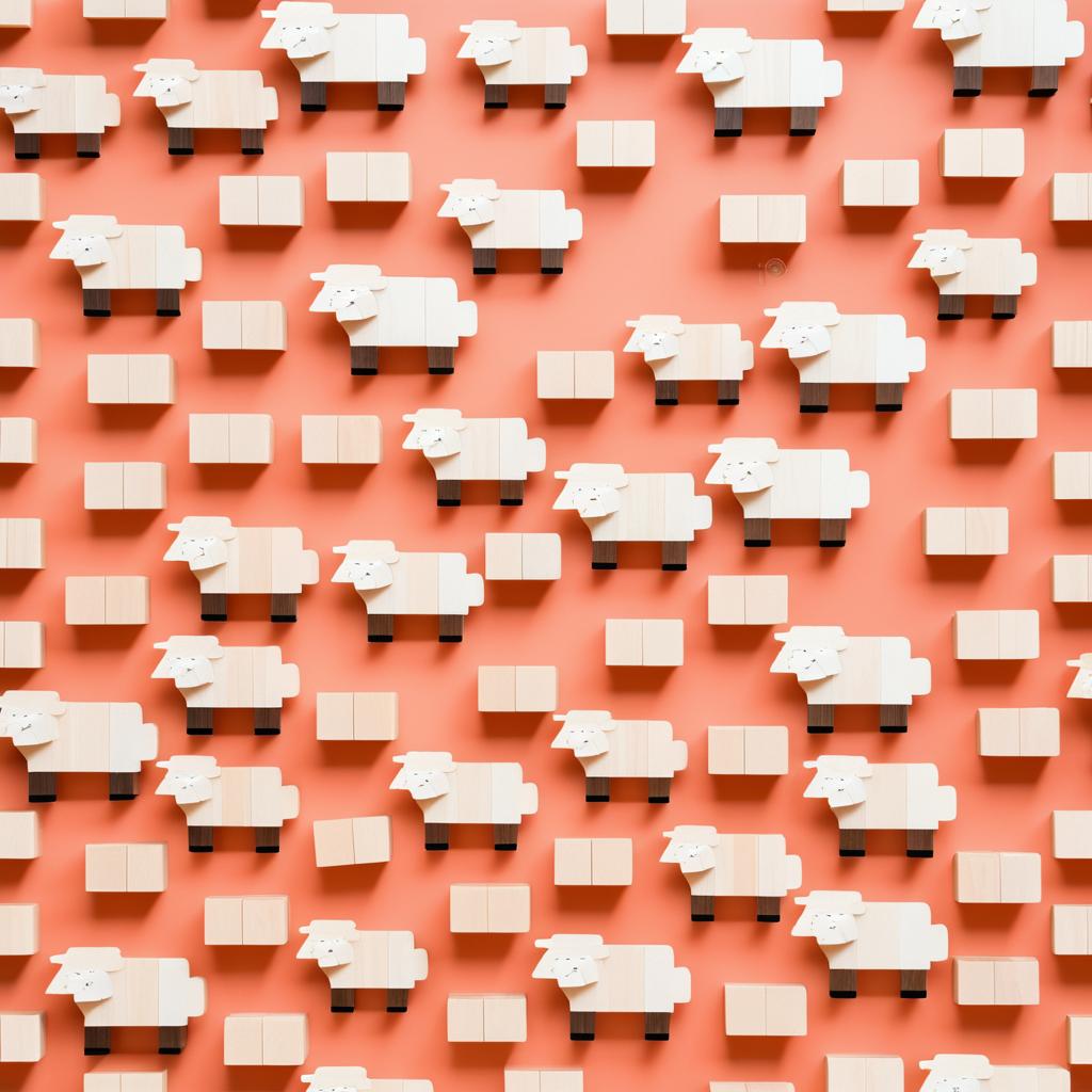 Wooden Block Sheep on Salmon Background