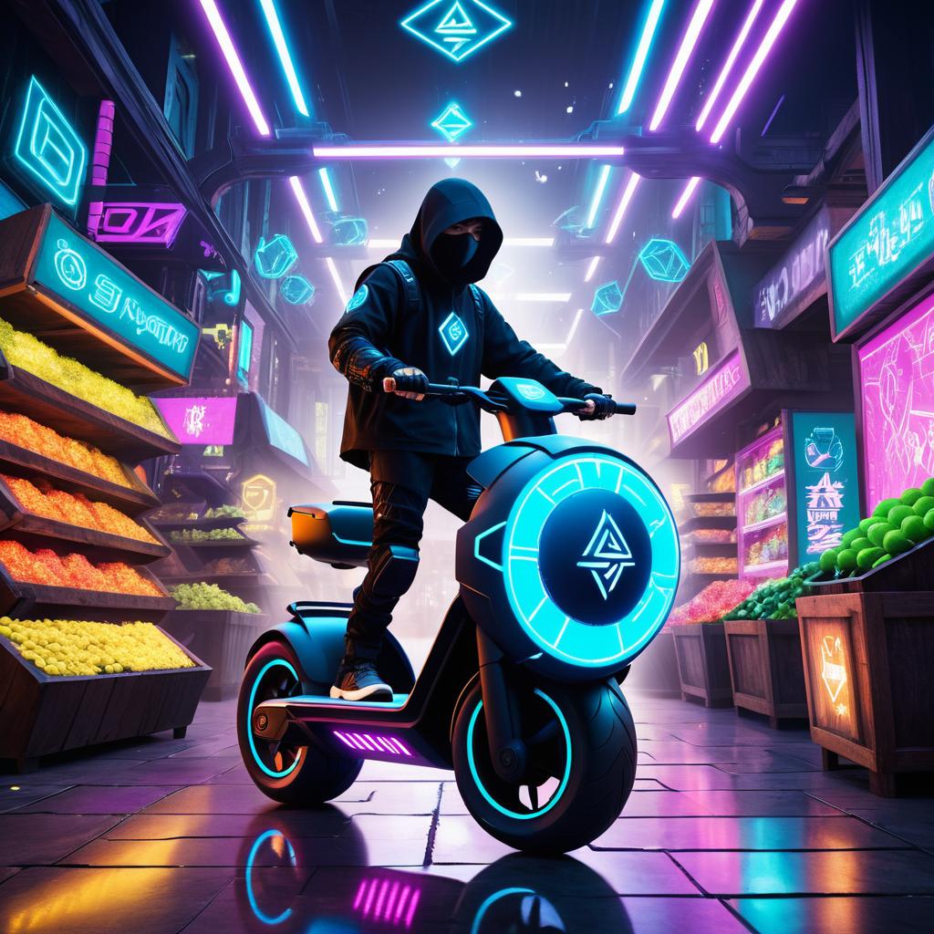 Neon Cyber Ninja on Magical Segway