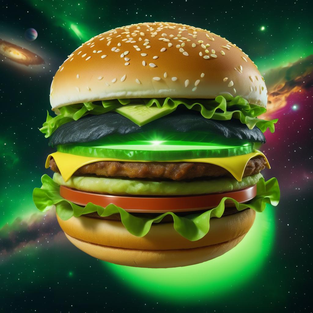 Whimsical Burger Hero in Outer Space