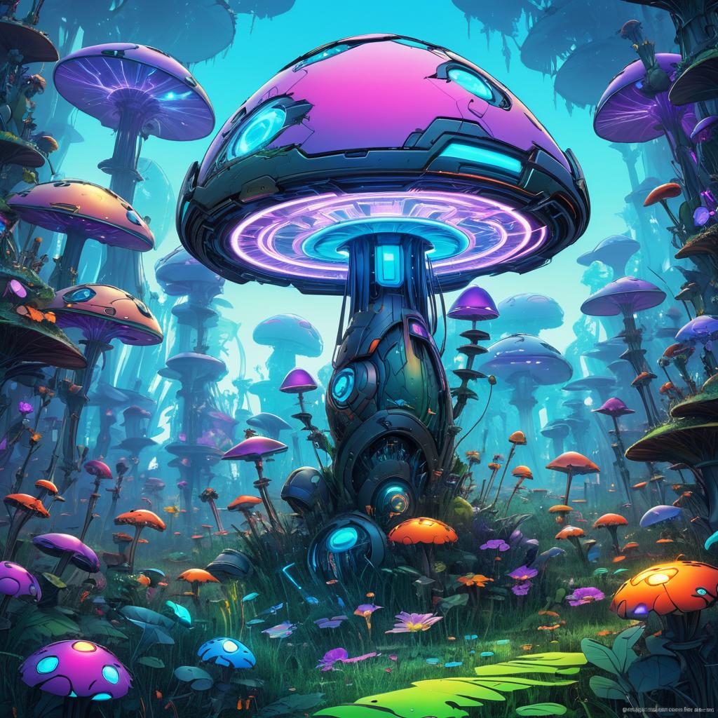 Robotic Mushroom in Cyber Meadow Art