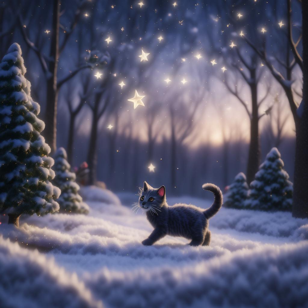 Playful Kitten Chasing a Twinkling Star