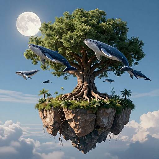Inverted Tree and Sky Whales Fantasy