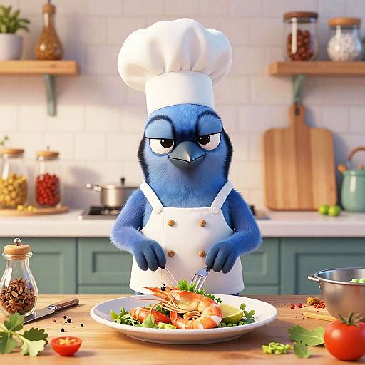 Cartoon Blue Jay Chef Cooking