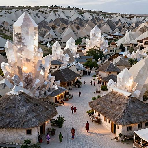 Surreal Village Among Crystalline Towers