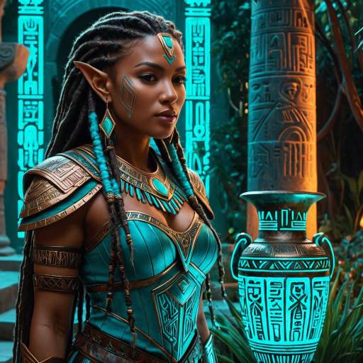 Elven Warrior Queen with Neon Cybernetic Armor