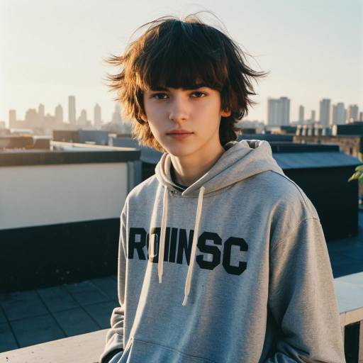 Teen Boy with Curtain Bangs on Rooftop