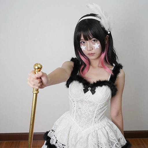 Portrait of Asian Woman in Lace Dress