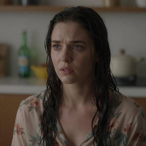 Portrait of Concerned Woman with Wet Hair