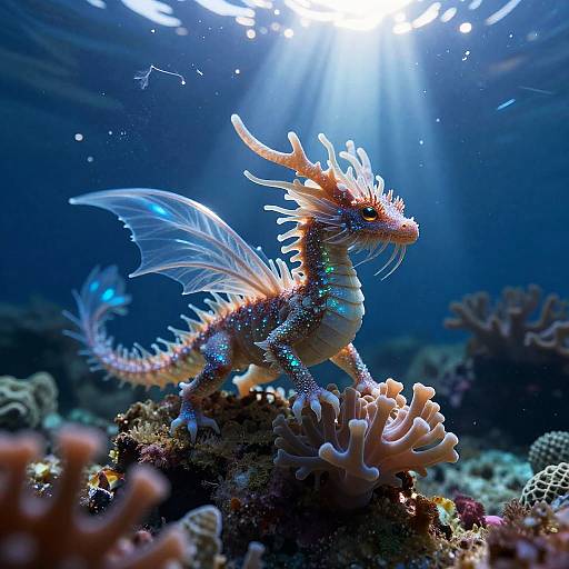 Moonlit Bioluminescent Coral Dragon in Reef