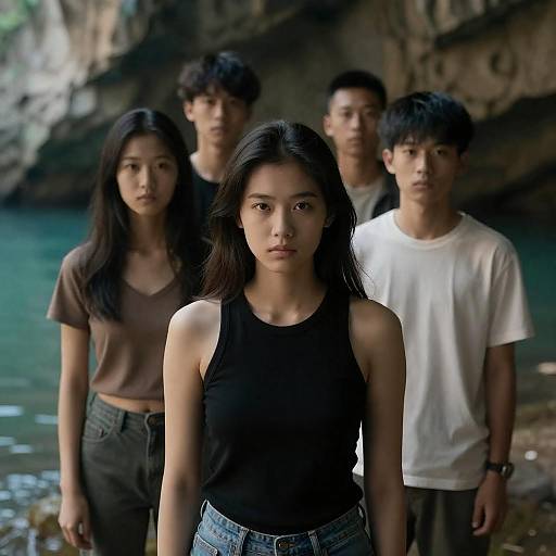 Dramatic Cave Portrait with Turquoise Water