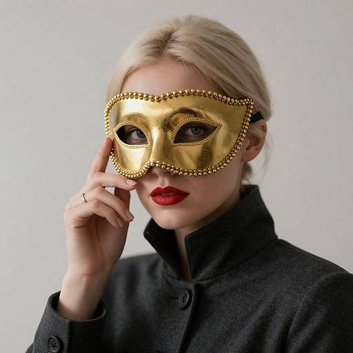 Elegant Woman in Gold Masquerade Mask