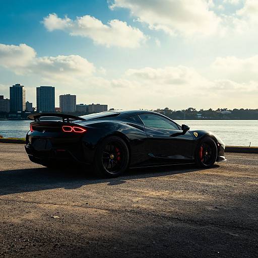 Sleek Black Sports Car by Waterfront