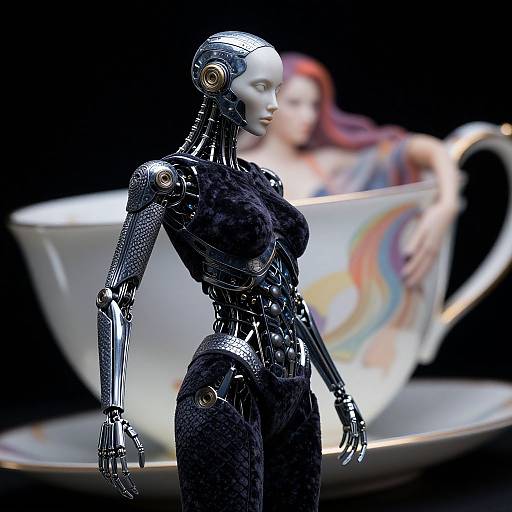 Velvet-Scaled Female Android in Teacup