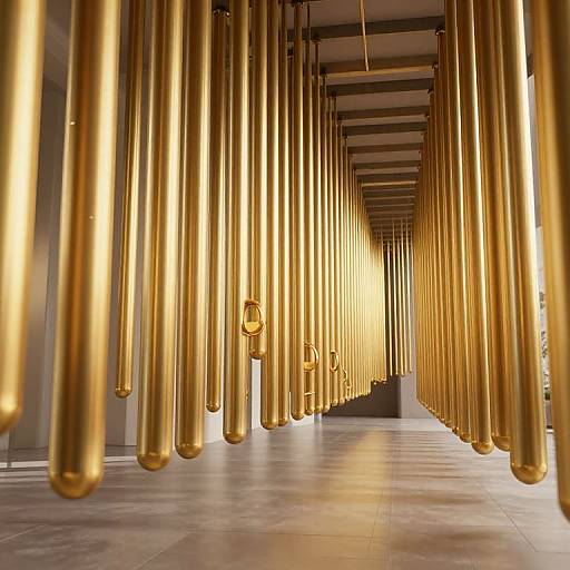 Surreal 3D Corridor with Golden Pendulums