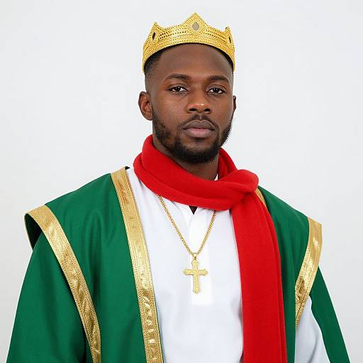 Regal Man in Green and Gold Attire