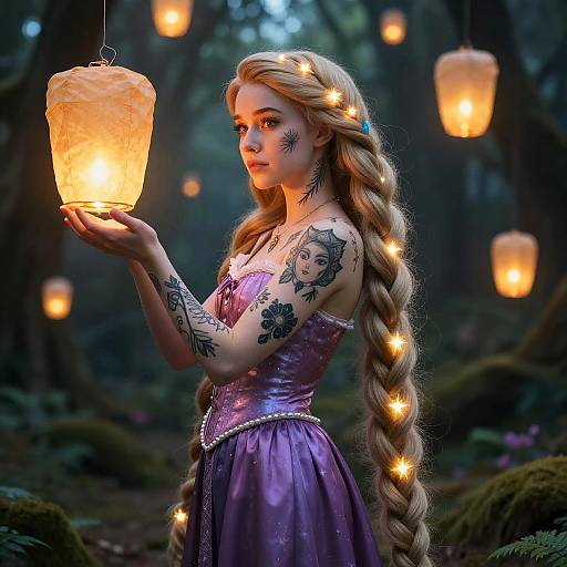 Bald Rapunzel with Glowing Tattoos