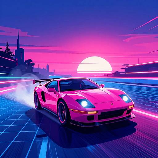 80s Neon Grid Sports Car Race