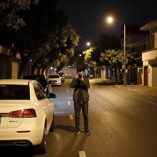 Night Photographer on Quiet Urban Street