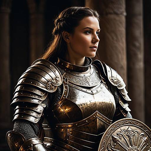 Female Medieval Warrior in Bronze Armor