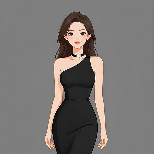 Elegant Woman in Black Halterneck