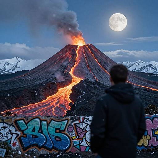 Hyper-Realistic Graffiti Volcano Scene
