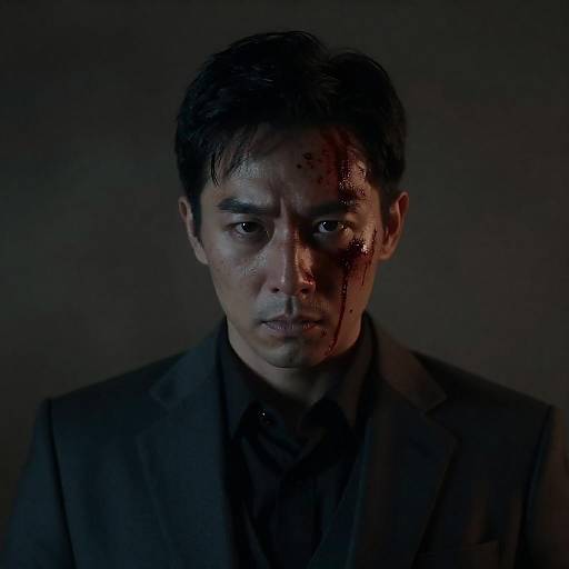 Blood-Smeared Man in Dark Suit Portrait