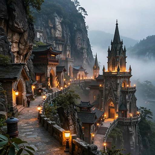 Fantasy Mountain City at Twilight