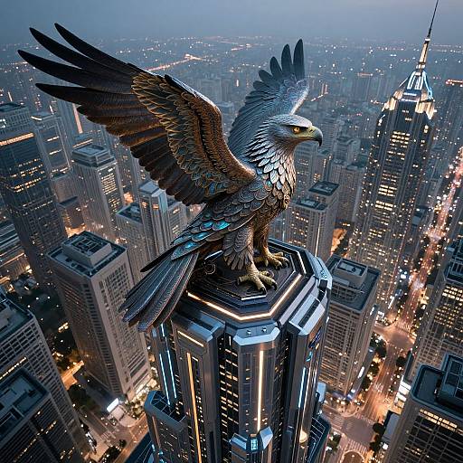 Mythical Creature on Futuristic Skyscraper