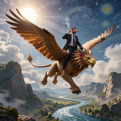 Powerful Griffin Flight Over Nature