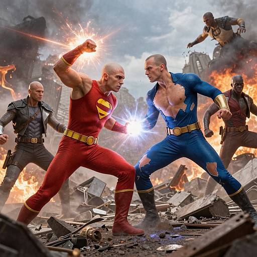 Bald Superheroes Epic Battle Scene