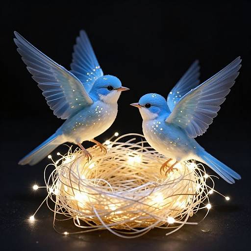 Ethereal Birds on Glowing Nest