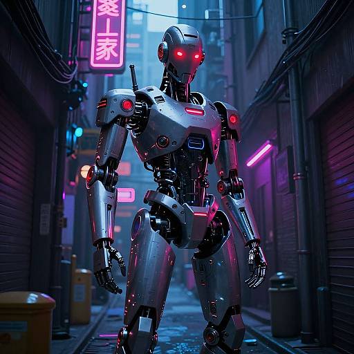 Cybernetic Robot in Neon Alley
