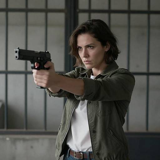 Determined Woman Aiming a Handgun