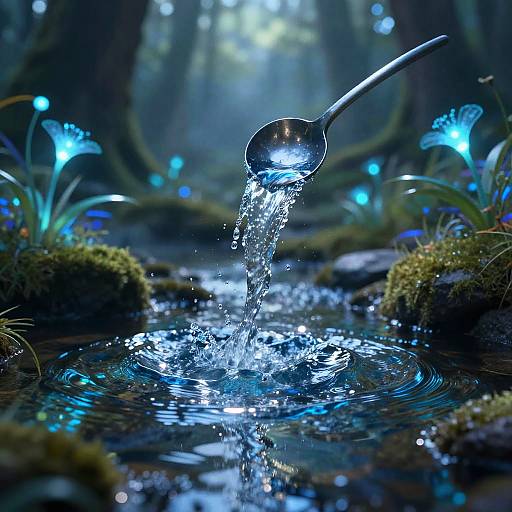 Scooping Sparkling Water from Mystical Forest Spring