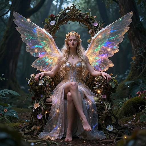 Elegant Fairy Queen on Enchanted Throne