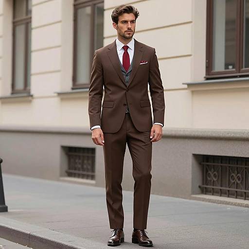 Man in Brown Suit Standing on Street