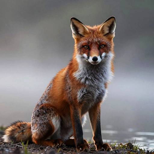 Majestic Red Fox at Misty Riverbank