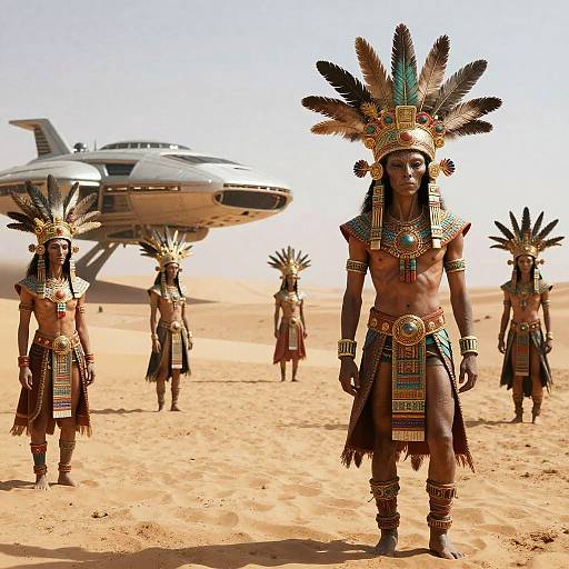 Futuristic Aztec Aliens in Desert