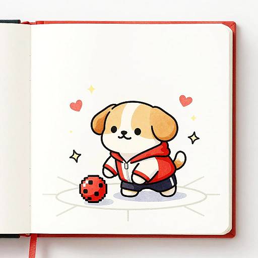 Cute Cartoon Dog Playing with Pixelated Ball