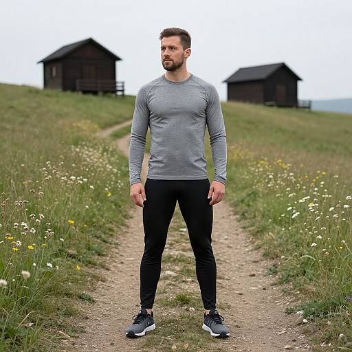 Fit Man on Meadow Path
