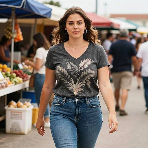 Stocky Woman at Vibrant Seaside Market