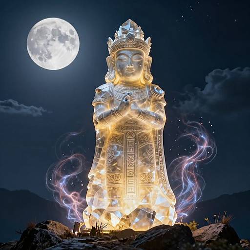 Glowing Kozarex Crystal Statue at Moonlit Peak