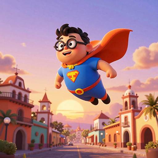 Whimsical Panzones Superhero Over Mexican Town